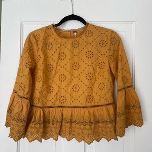 Free People yellow eyelet blouse size S